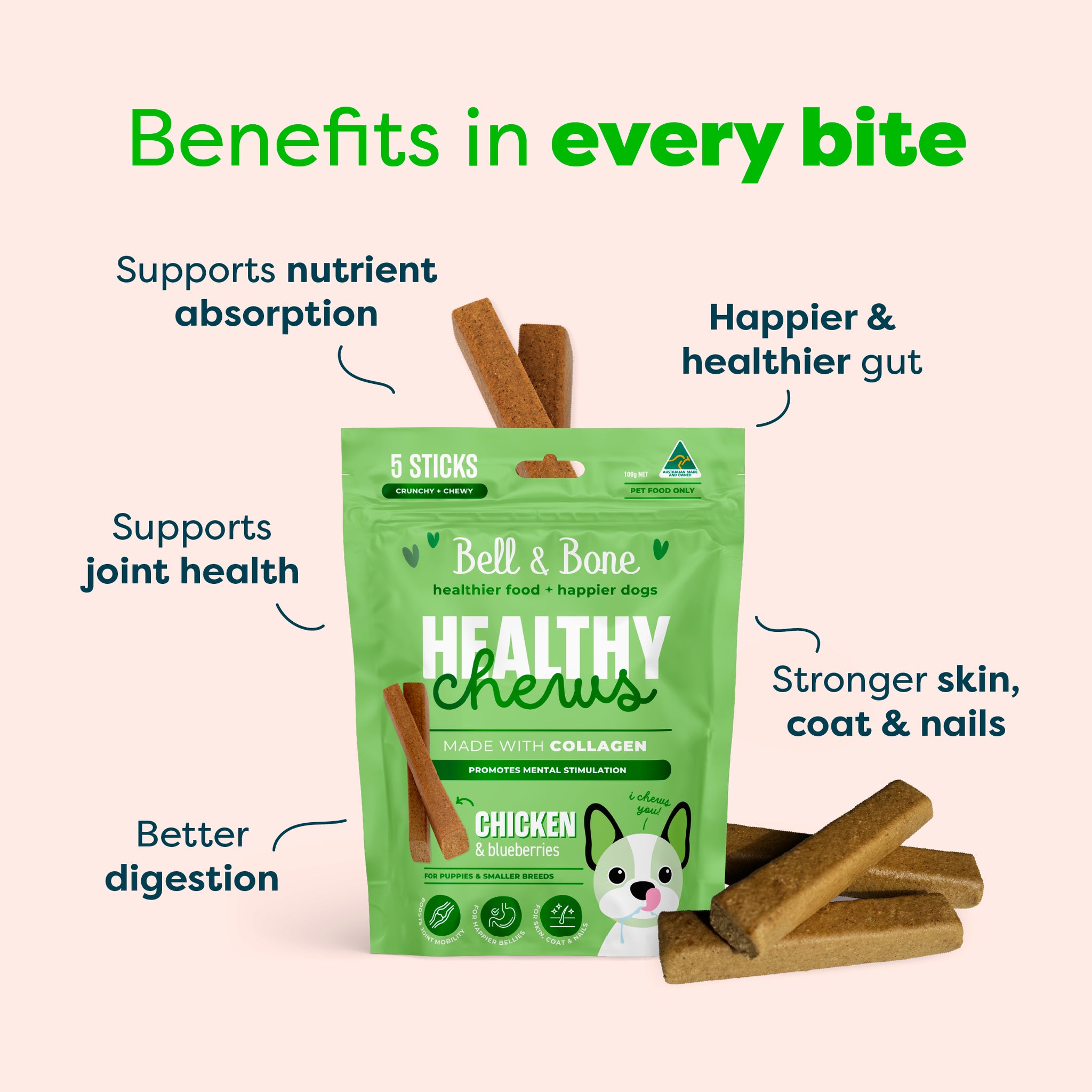 Dog Collagen Sticks - Chicken and Blueberries