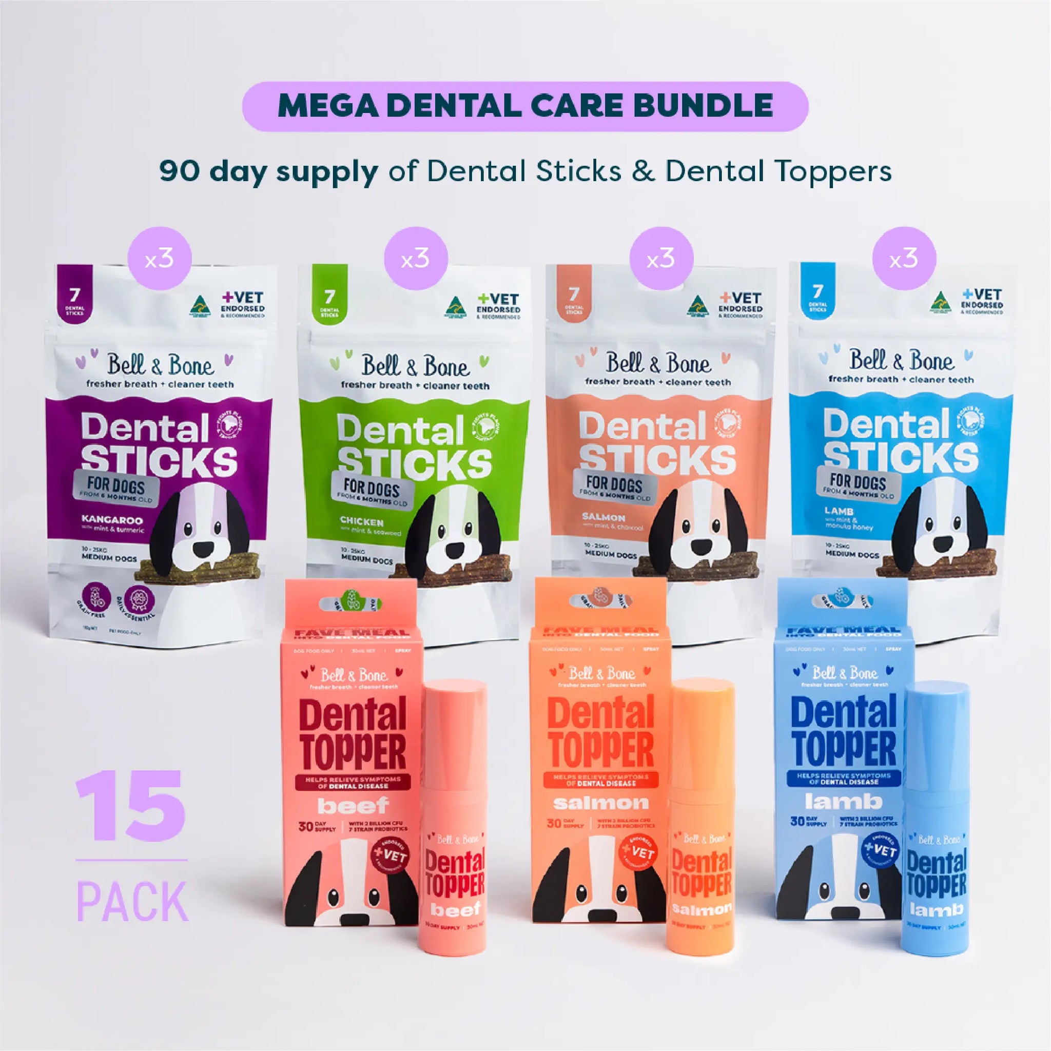 Mega Dental Care Bundle for Dogs - 15 Pack (90 day supply)